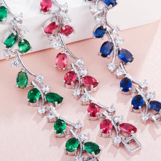 Delicate Oval Dark Blue Stones Crystals Tennis Bracelet Silver Color Fashion Jewelry