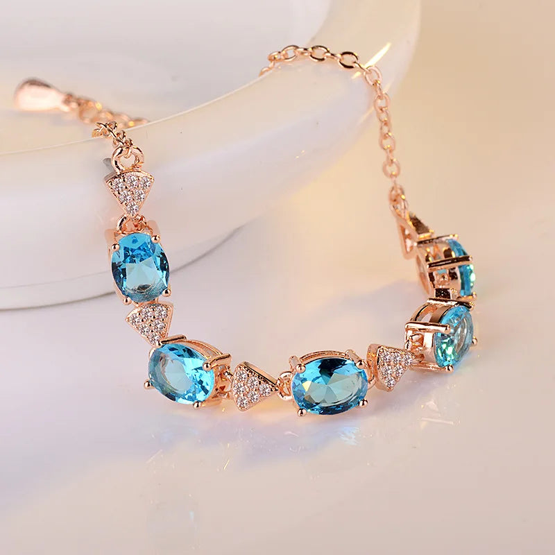 Blue Topaz Aquamarine 925 Sterling Silver Charm Bracelet