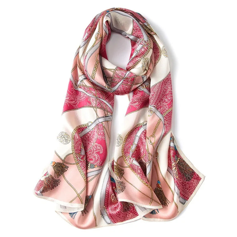 Luxury brand 100% Real silk scarf elegant floral print designed shawl