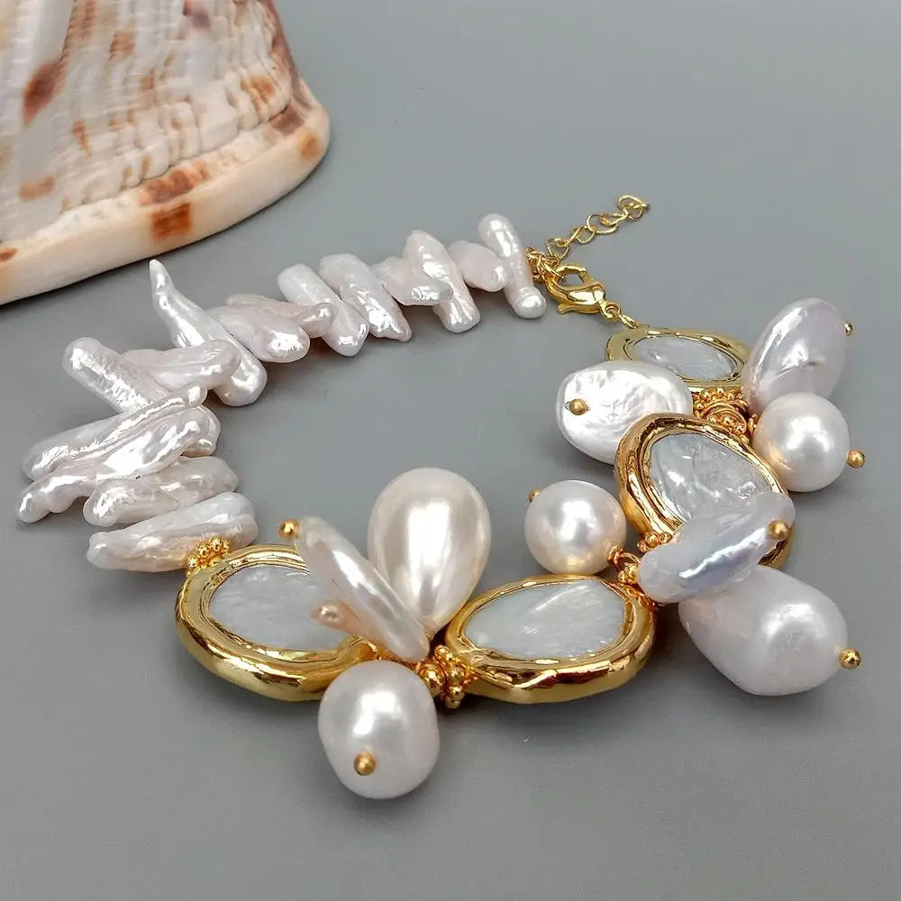 Natural Freshwater White Pearl Coin Bracelet
