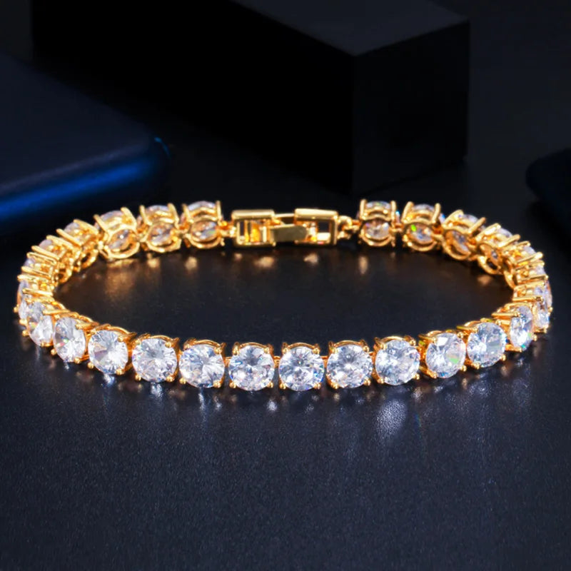 High Quality Iced Round Cubic Zirconia Silver Color Bracelet