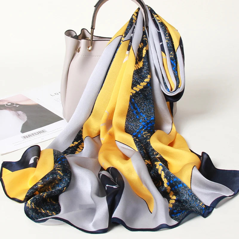 100% Silk Scarf Long Print Luxury Natural Silk Shawls Wraps Floral Real Silk Scarves