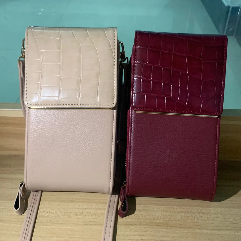 3 Layers Large Capacity Phone Pocket Shoulder Bag Leather Small Crossbody Bags