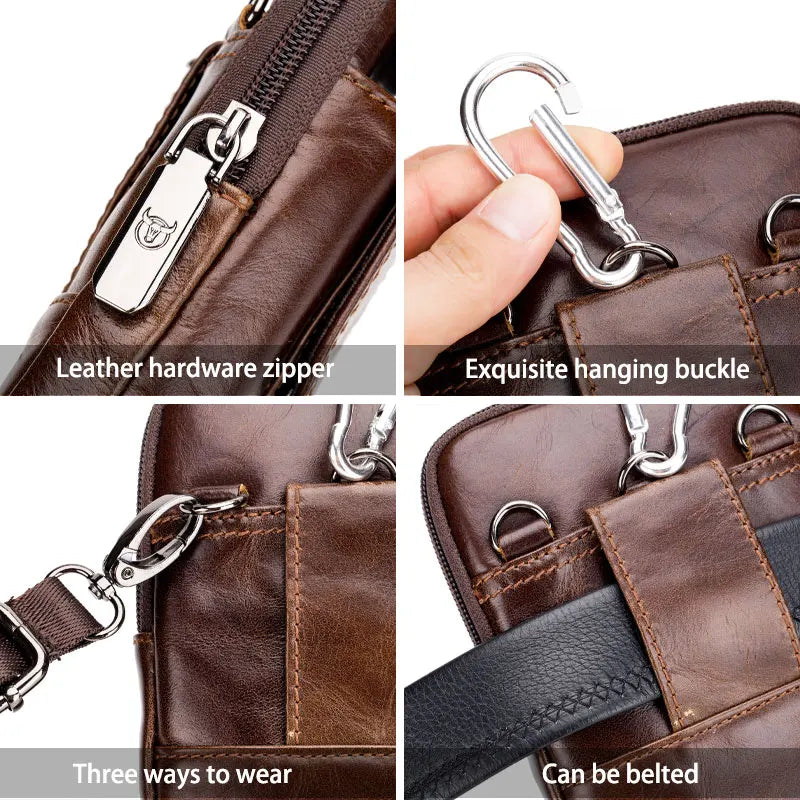 Genuine Leather Vintage Waist Packs Men Travel Pack