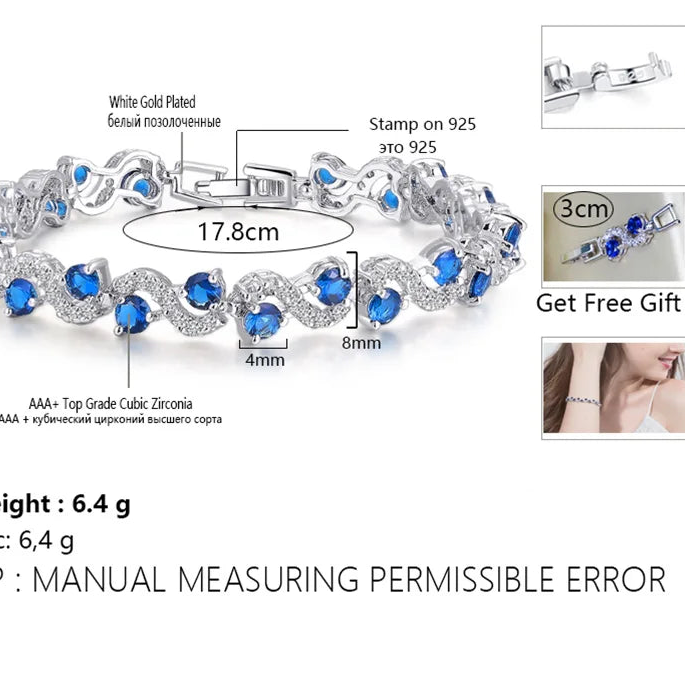5 Colors Fashion Ladies Silver Plated Cubic Zirconia Royal Blue Tennis Bracelets