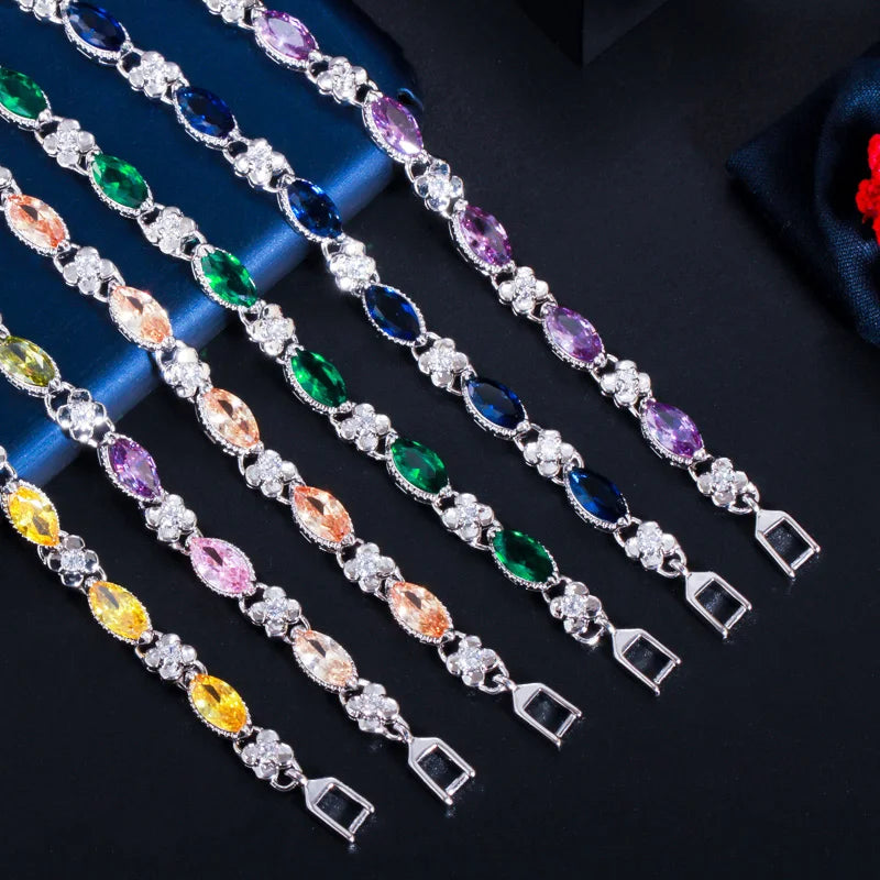 Beautiful Marquise Cut Yellow Cubic Zircon Stone Elegant Women Tennis Bracelet