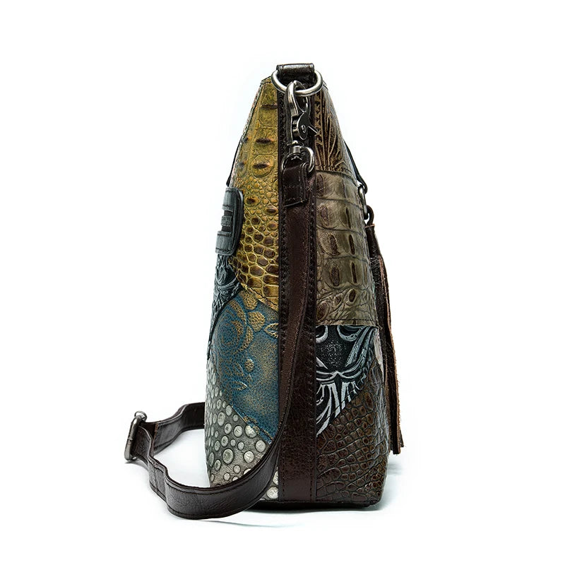 Women's Shoulder Bag Genuine Leather Fashion Patchwork Design