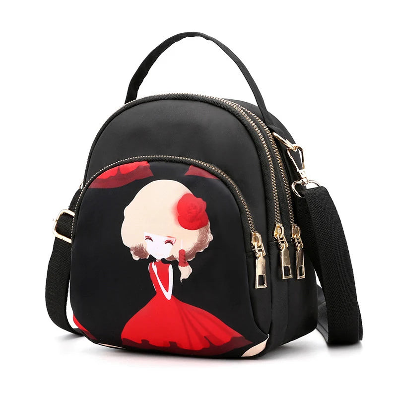 Fashion Printing Backpack Large Capacity Nylon Rucksack Multilayer Crossbody Bag