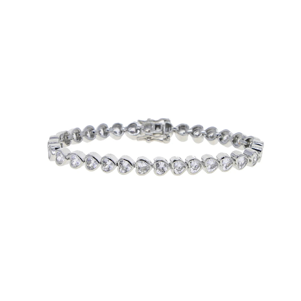 Iced Out AAA Cubic Zirconia Heart Tennis Chain Bracelet