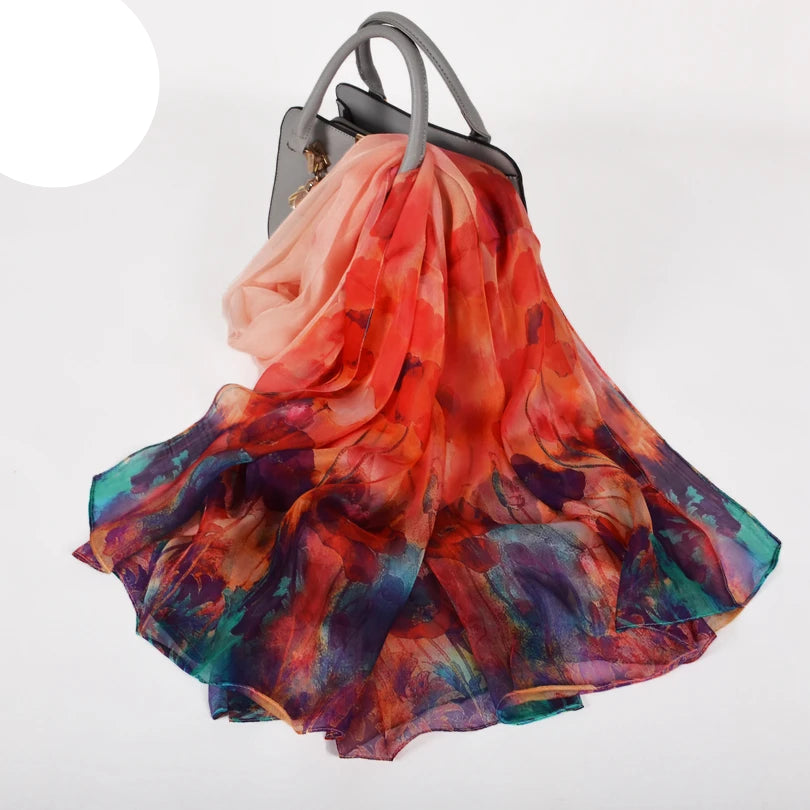 100% Silk Scarf Cape Fashion Floral Design Long Scarves