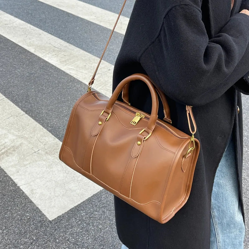 Boston Handbag Big Tote PU Leather Shoulder Crossbody Bag Large Capacity Travel Bag