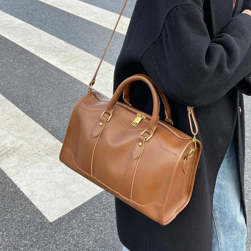 Boston Handbag Big Tote PU Leather Shoulder Crossbody Bag Large Capacity Travel Bag
