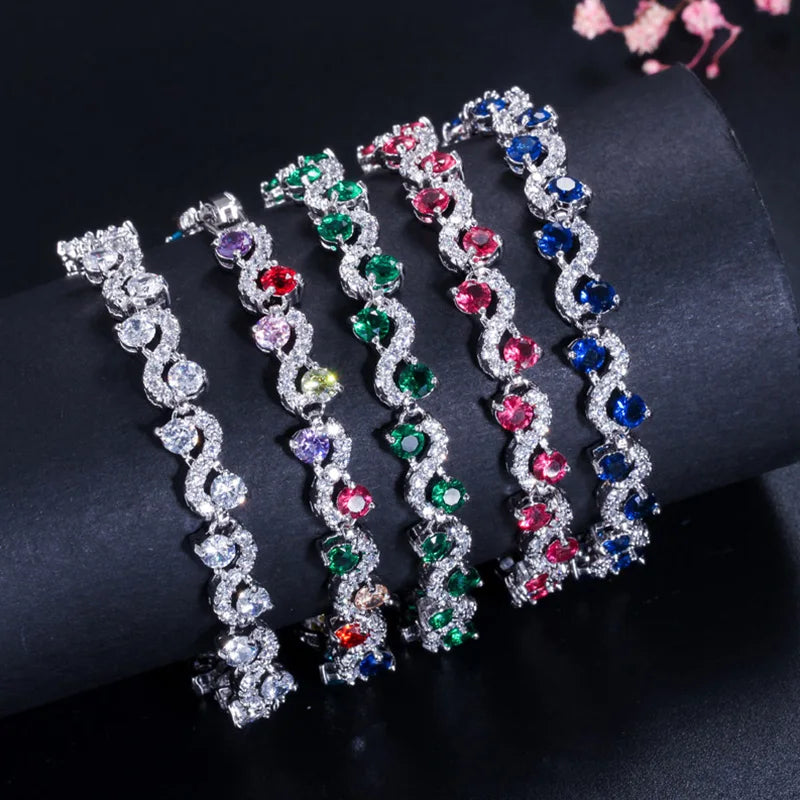 5 Colors Fashion Ladies Silver Plated Cubic Zirconia Royal Blue Tennis Bracelets