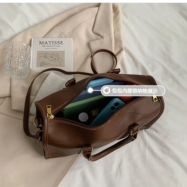Boston Handbag Big Tote PU Leather Shoulder Crossbody Bag Large Capacity Travel Bag