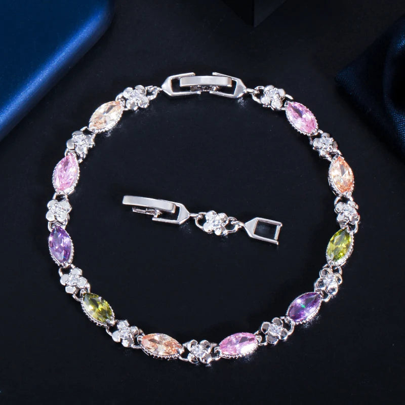 Beautiful Marquise Cut Yellow Cubic Zircon Stone Elegant Women Tennis Bracelet