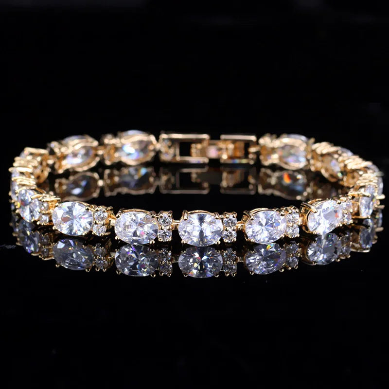 ThreeGraces Shiny Olive Green Cubic Zirconia Link Chain Bracelets for Women New Trendy Gold Color Daily Party Jewelry BR237