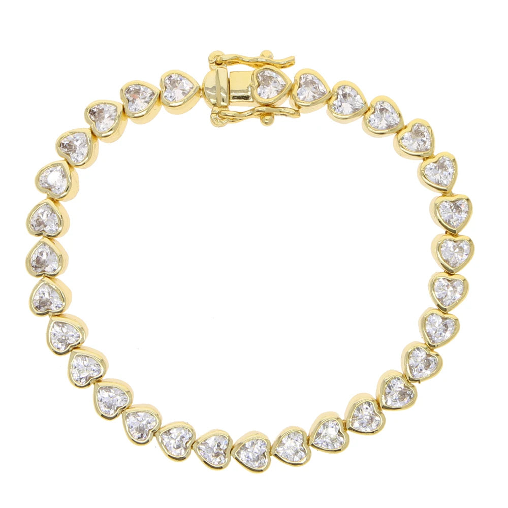 Iced Out AAA Cubic Zirconia Heart Tennis Chain Bracelet