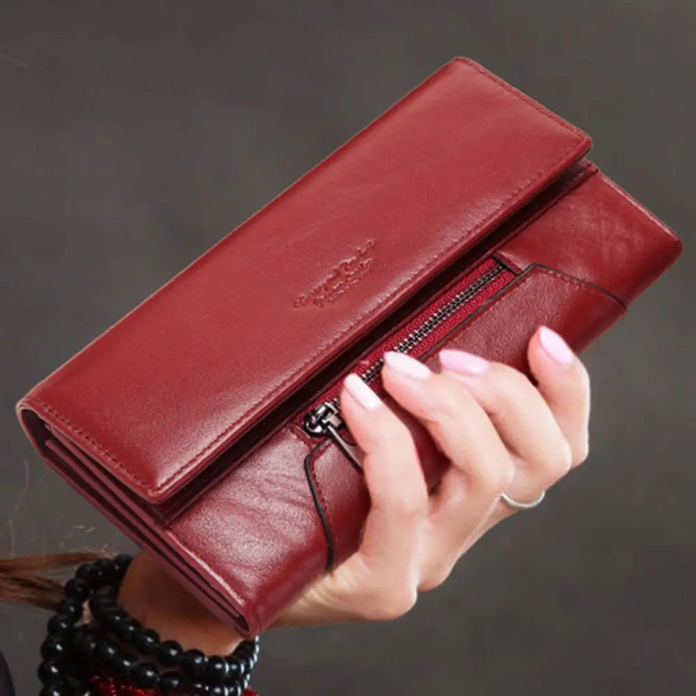 Fashion Women Genuine Leather Wallet Tri-fold Credit Card Holder Luxury Clutch