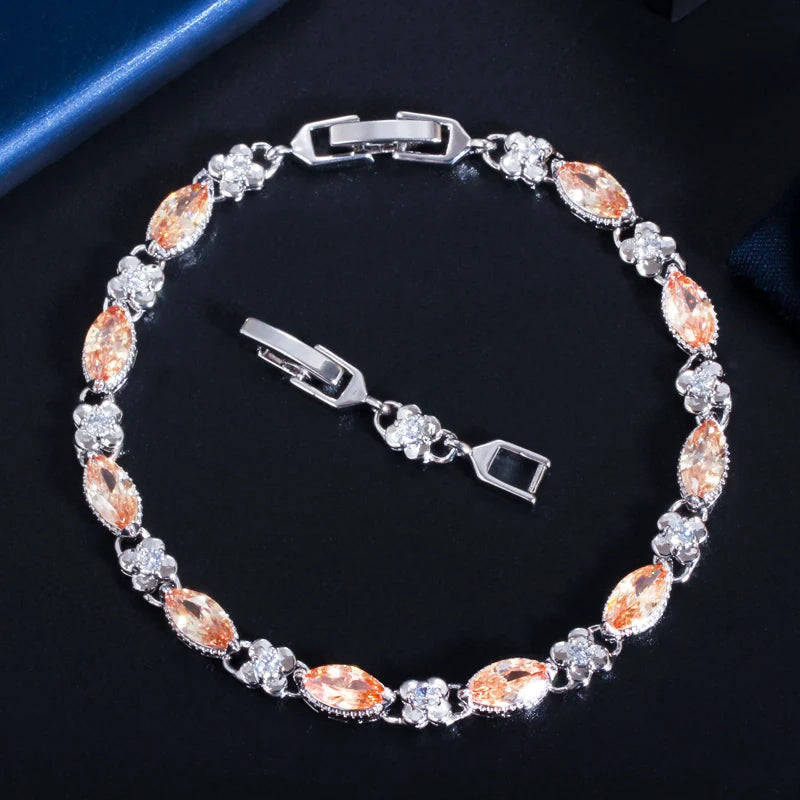 Beautiful Marquise Cut Yellow Cubic Zircon Stone Elegant Women Tennis Bracelet
