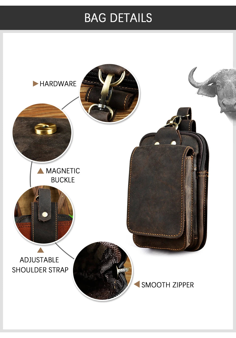 Luxury Leather Men Vintage Travel Belt Fanny Waist Bag