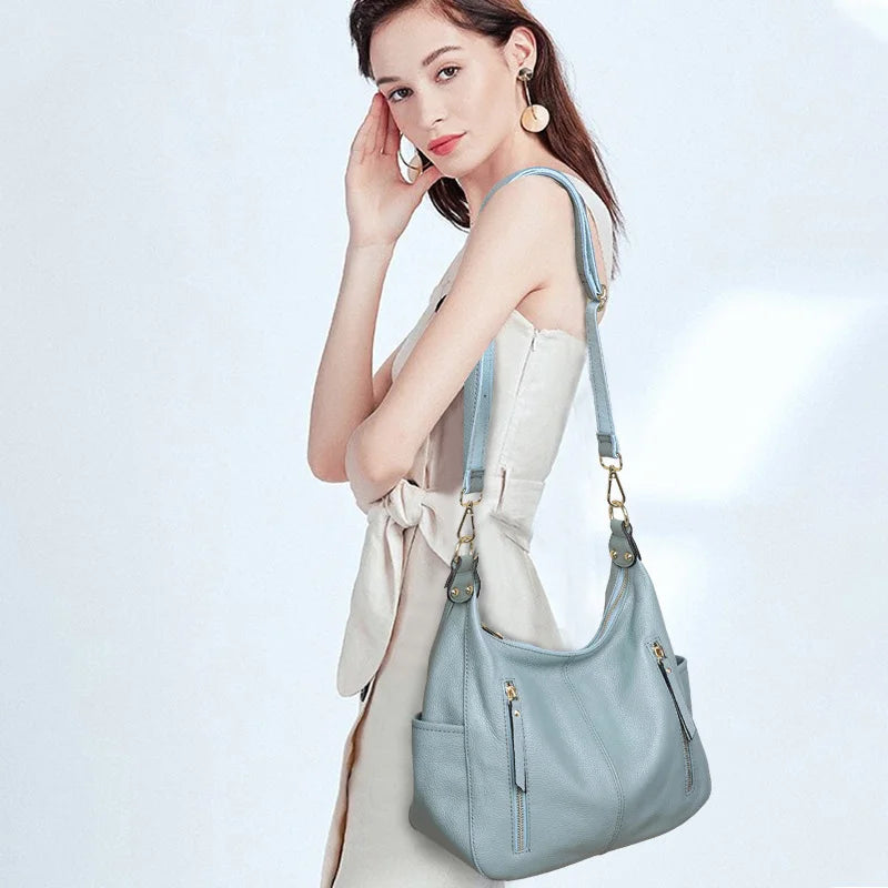 Large Capacity Shoulder Bags Soft Genuine Leather Handbag