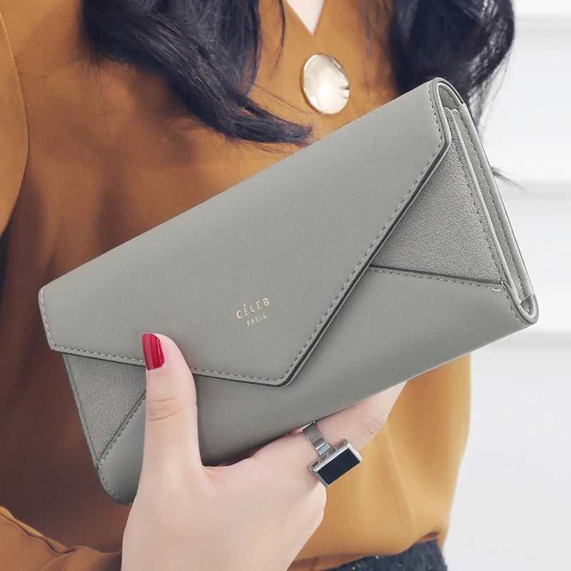3 Fold Wallet Designer Envelope Clutch For Women Hasp Money Clip Leather Wallet