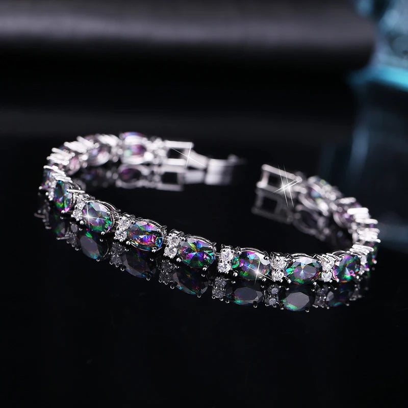 Luxury Design Multicolor Oval Rainbow Mystic Crystal Fancy Bracelet with Cubic Zirconia