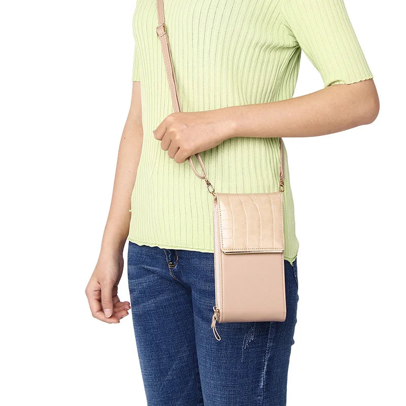 3 Layers Large Capacity Phone Pocket Shoulder Bag Leather Small Crossbody Bags
