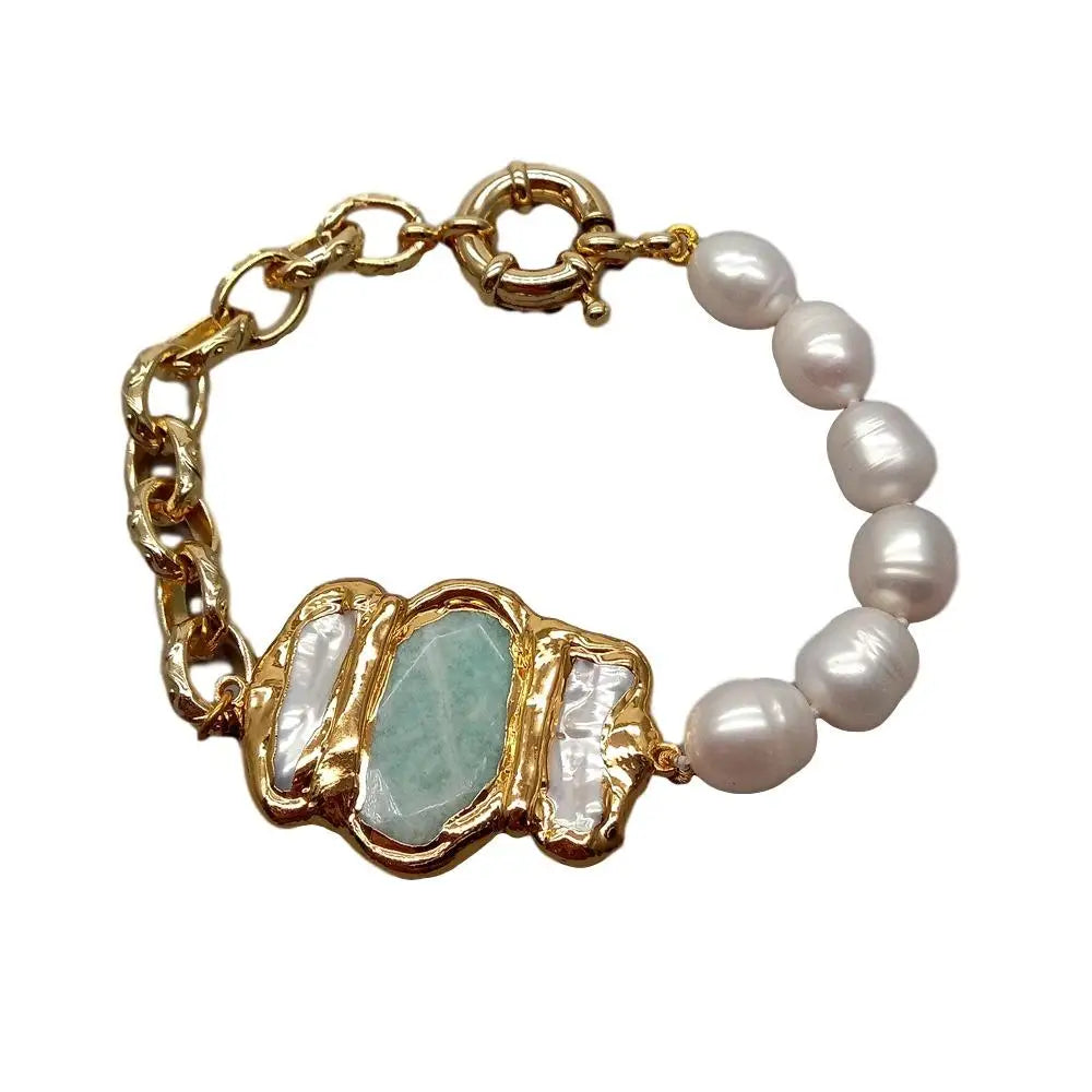Freshwater Pearl Gold Filled Amazonite Bracelet
