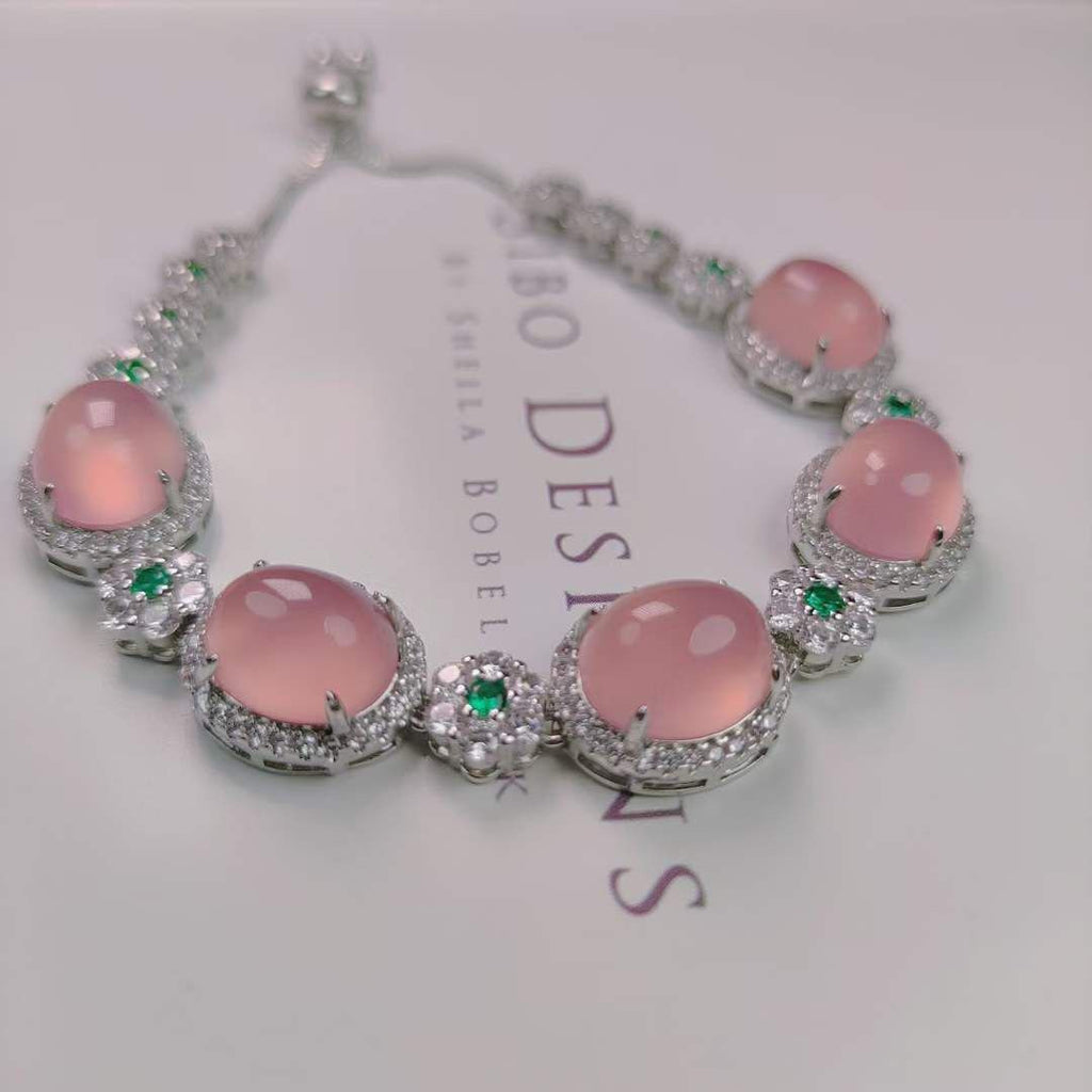 Ice Chalcedony 925 Silver Inlaid Full Diamond Bracelet Jewelry
