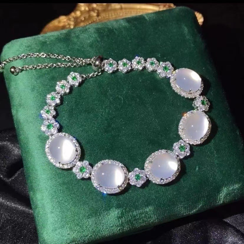 Ice Chalcedony 925 Silver Inlaid Full Diamond Bracelet Jewelry