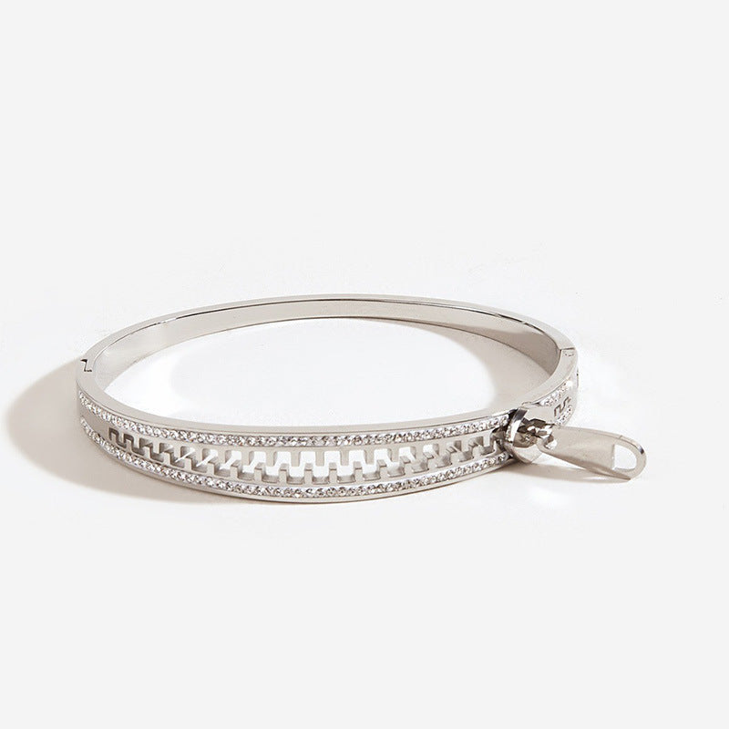 Titanium Steel Diamond-encrusted Zipper Bracelet