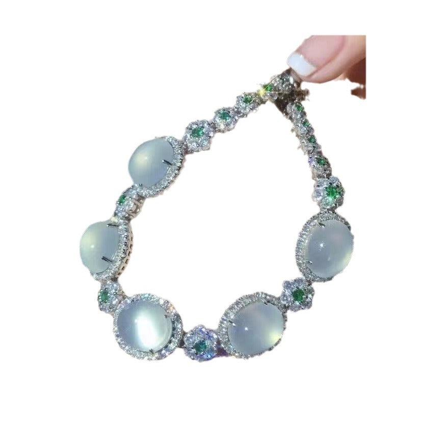 Ice Chalcedony 925 Silver Inlaid Full Diamond Bracelet Jewelry