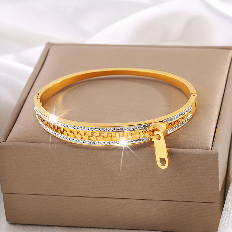 Titanium Steel Diamond-encrusted Zipper Bracelet