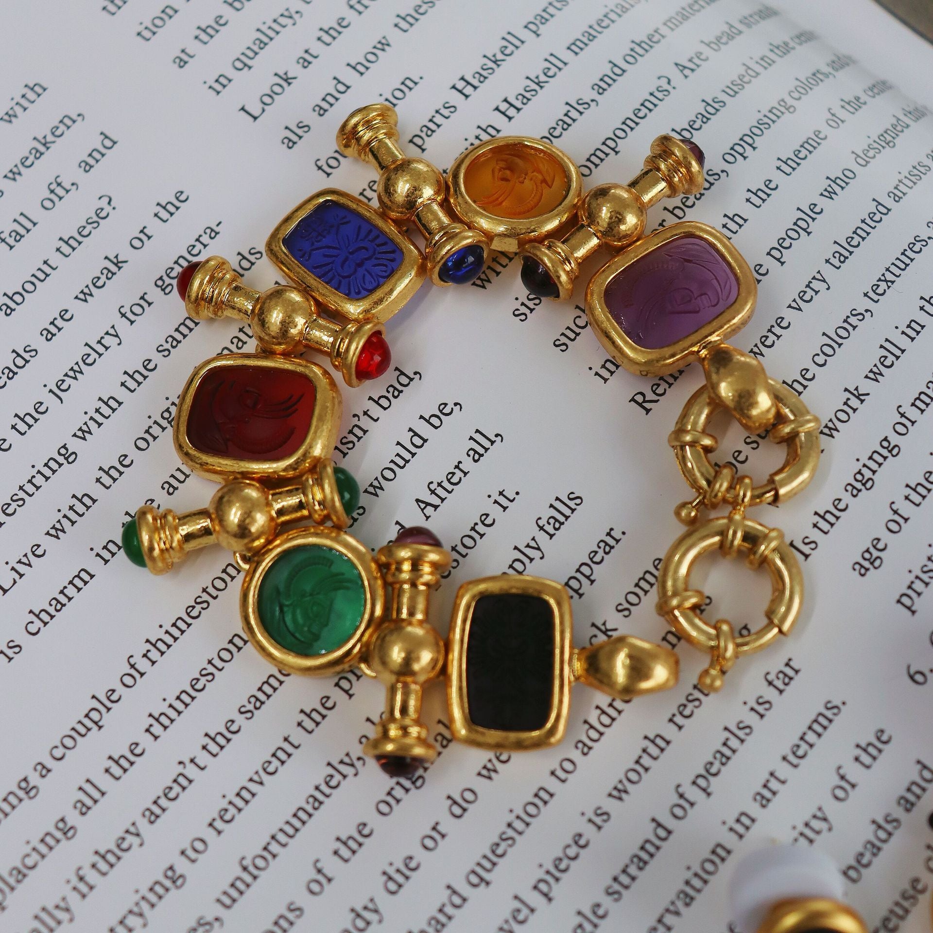 Vintage Retro Antique Jewelry Glass Cameo Enamel Bracelet