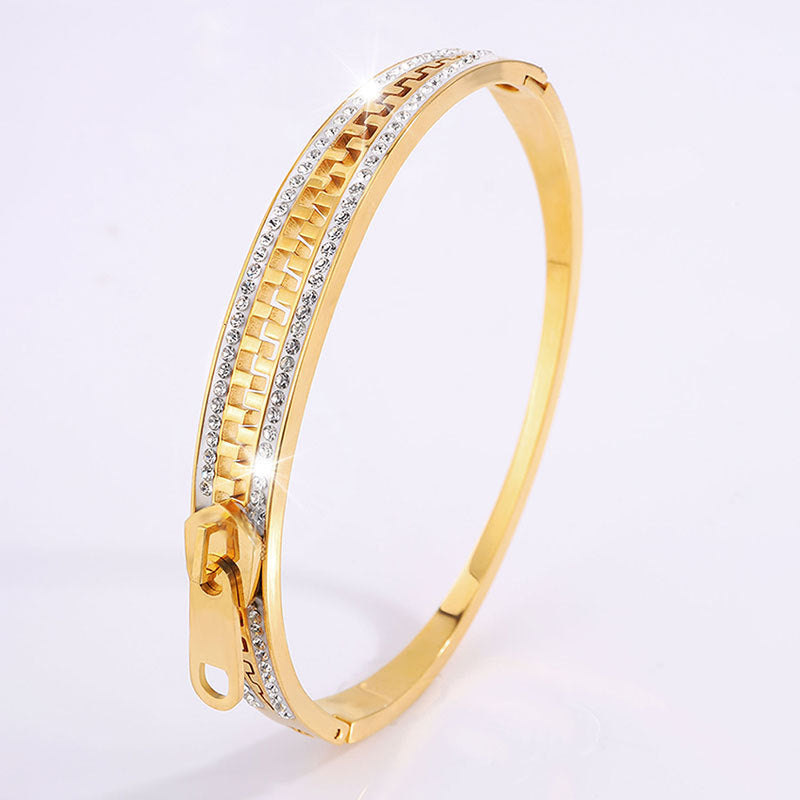 Titanium Steel Diamond-encrusted Zipper Bracelet