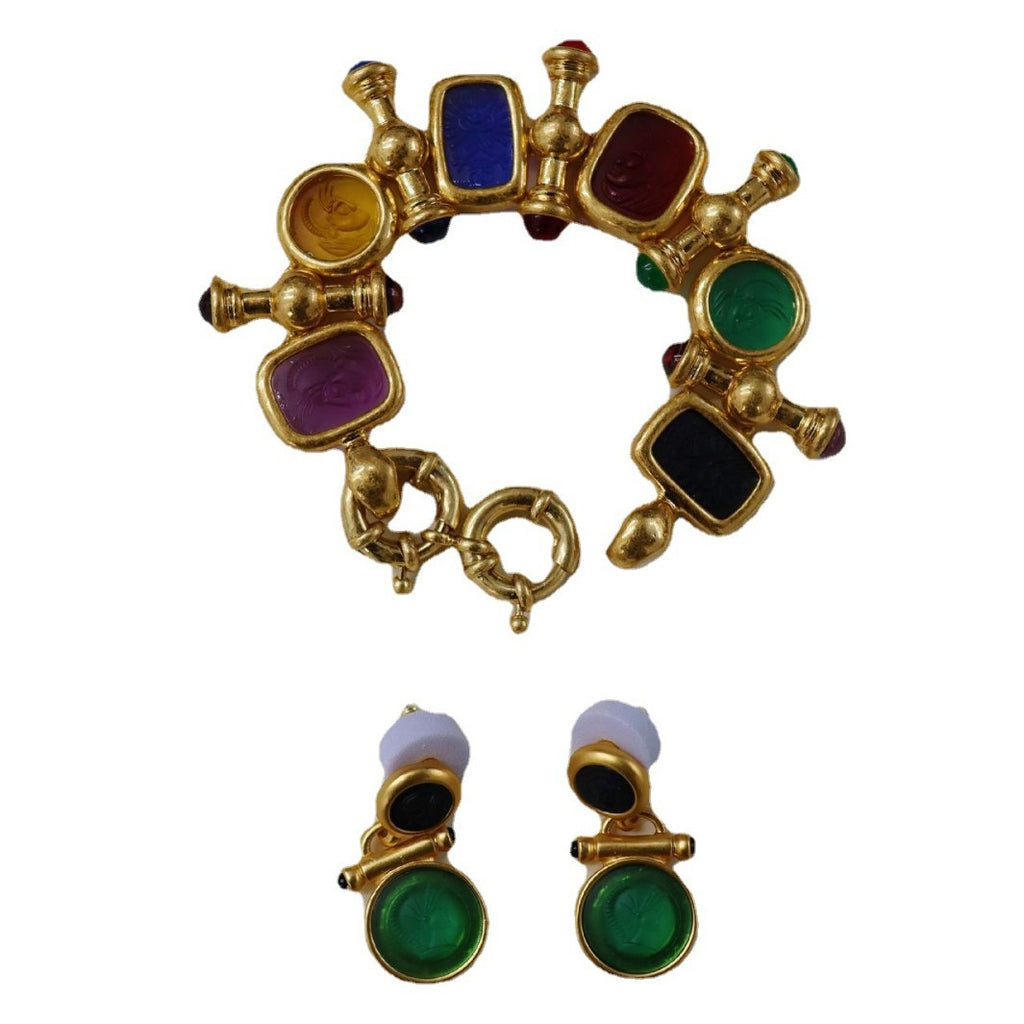 Vintage Retro Antique Jewelry Glass Cameo Enamel Bracelet