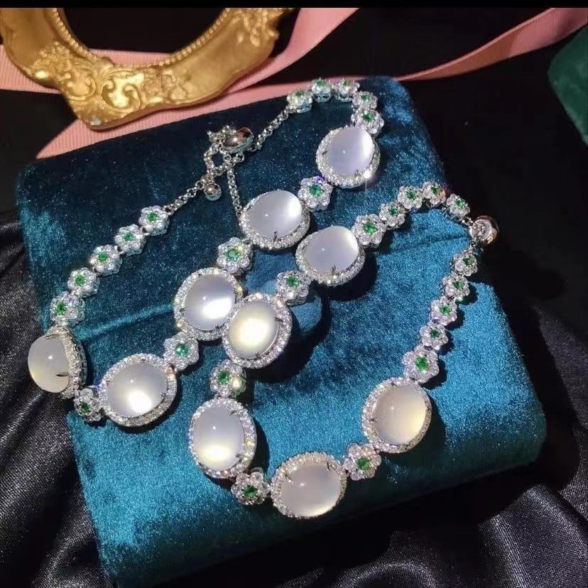 Ice Chalcedony 925 Silver Inlaid Full Diamond Bracelet Jewelry