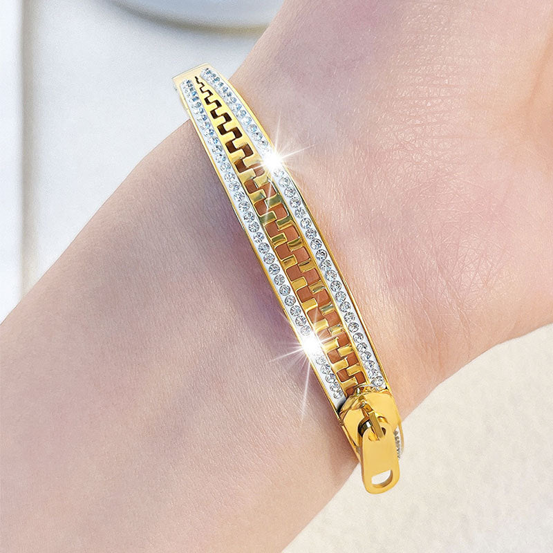 Titanium Steel Diamond-encrusted Zipper Bracelet