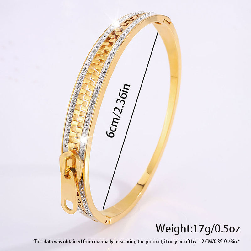 Titanium Steel Diamond-encrusted Zipper Bracelet