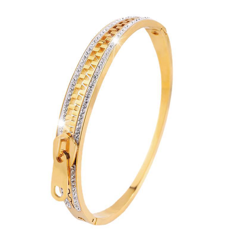 Titanium Steel Diamond-encrusted Zipper Bracelet