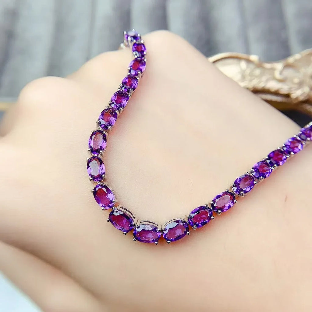 Silver Natural Amethyst Bracelet Female 925 Silver Certification Luxury Jewelry