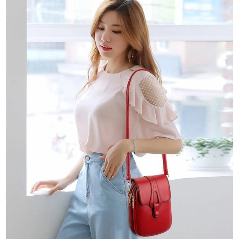 Fashionable Versatile One Shoulder Mobile Phone Crossbody Bag Soft Leather Bag