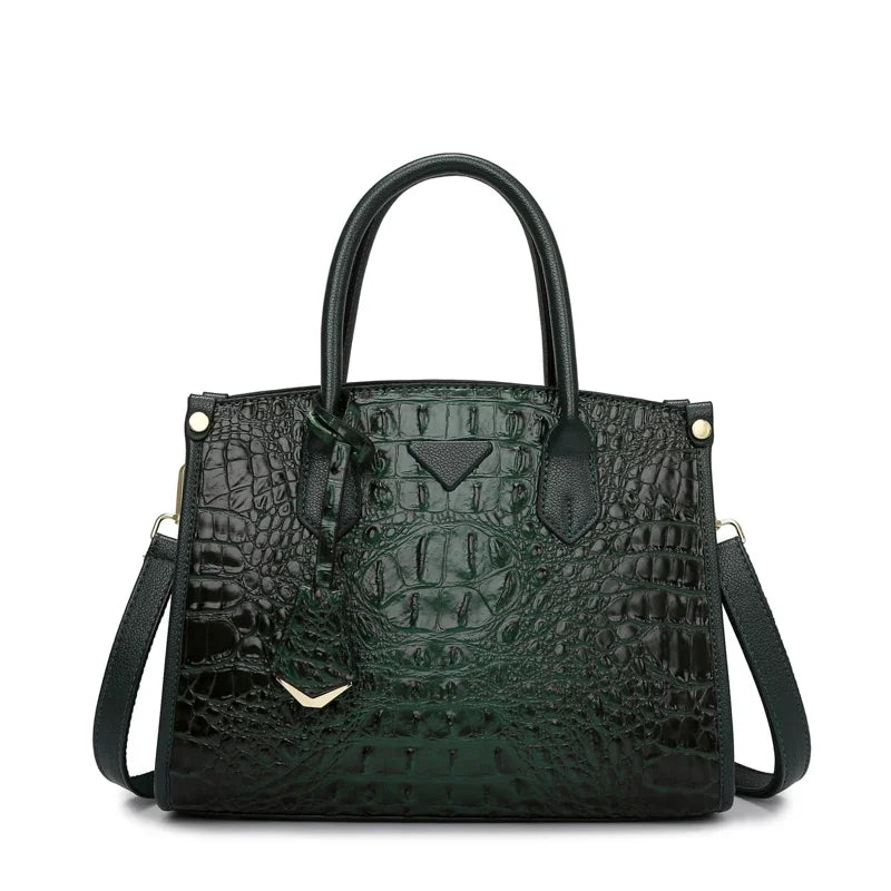 Large Top-Handle Bag Vintage Crocodile Design Shoulder Bag