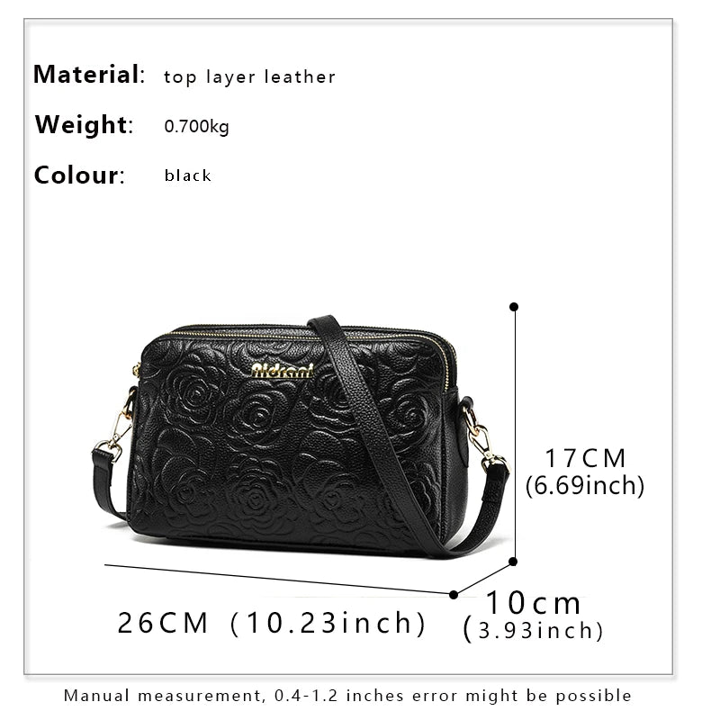 Fashionable single shoulder crossbody bag cowhide floral pattern