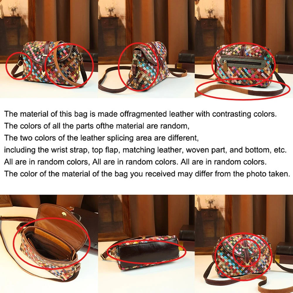 Crossbody bag rainbow hand woven genuine leather bag