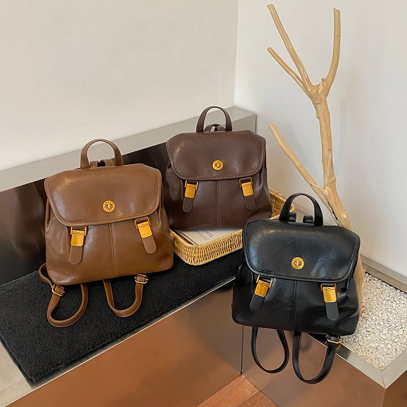 Small Pu Leather Backpacks Fashion Vintage Luxury Bag