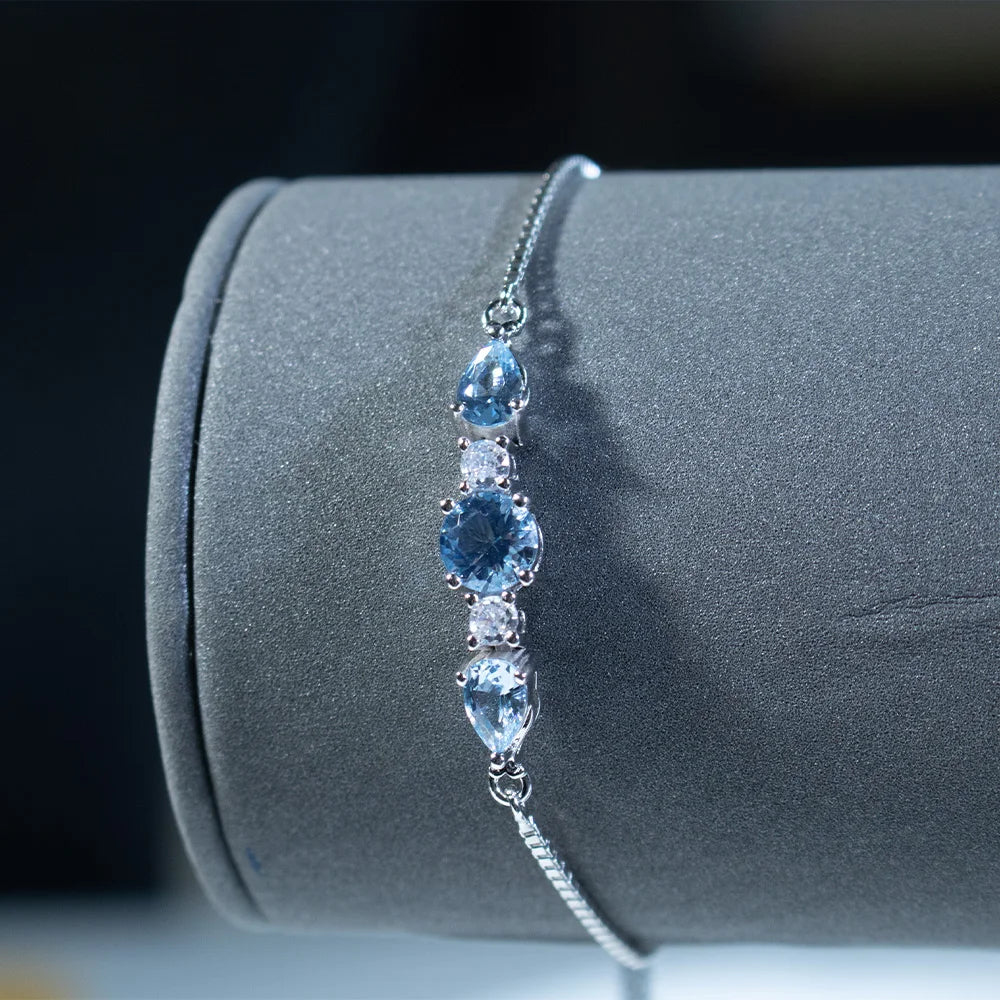 925 Sterling Silver Bracelets Adjustable Nano Blue Topaz Bracelet