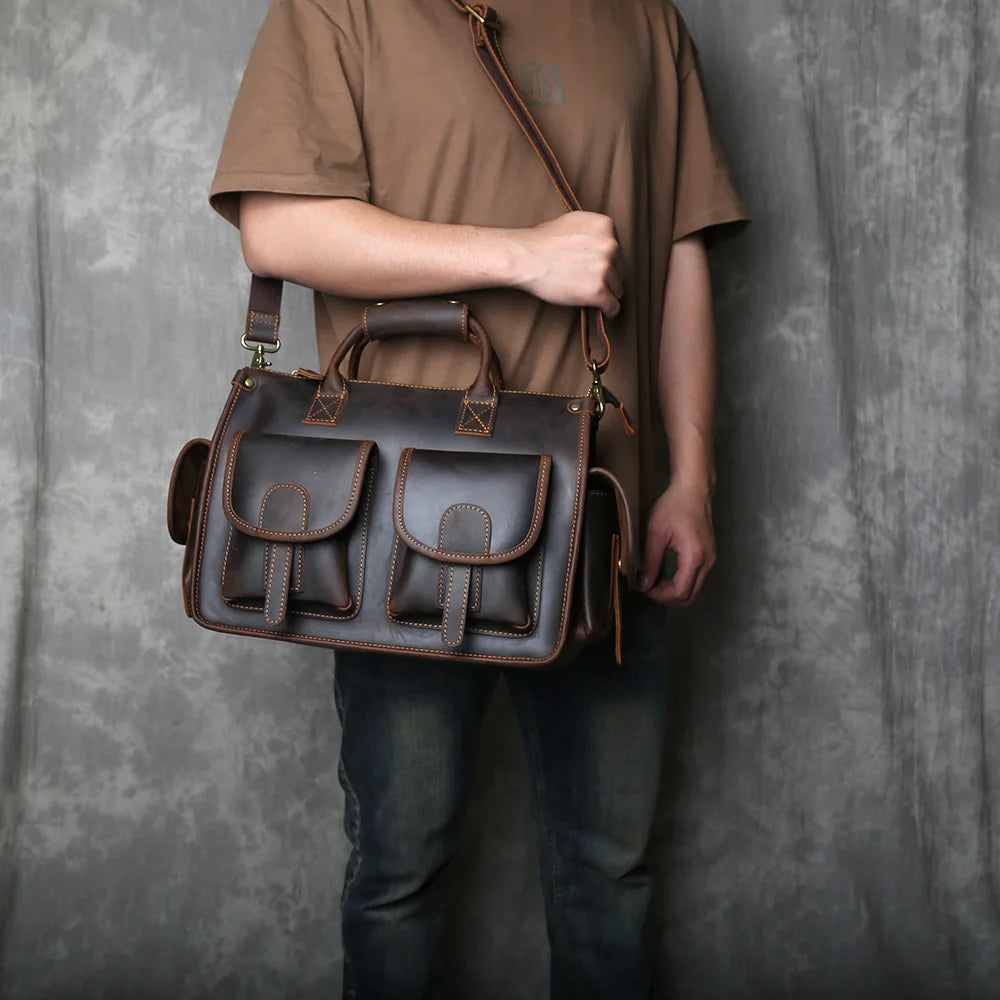 Retro Men's Handbag Genuine Leather Large Capacity Briefcase