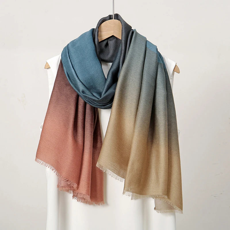 Elegant Soft Color Collision Gradient Viscose Long Scarf